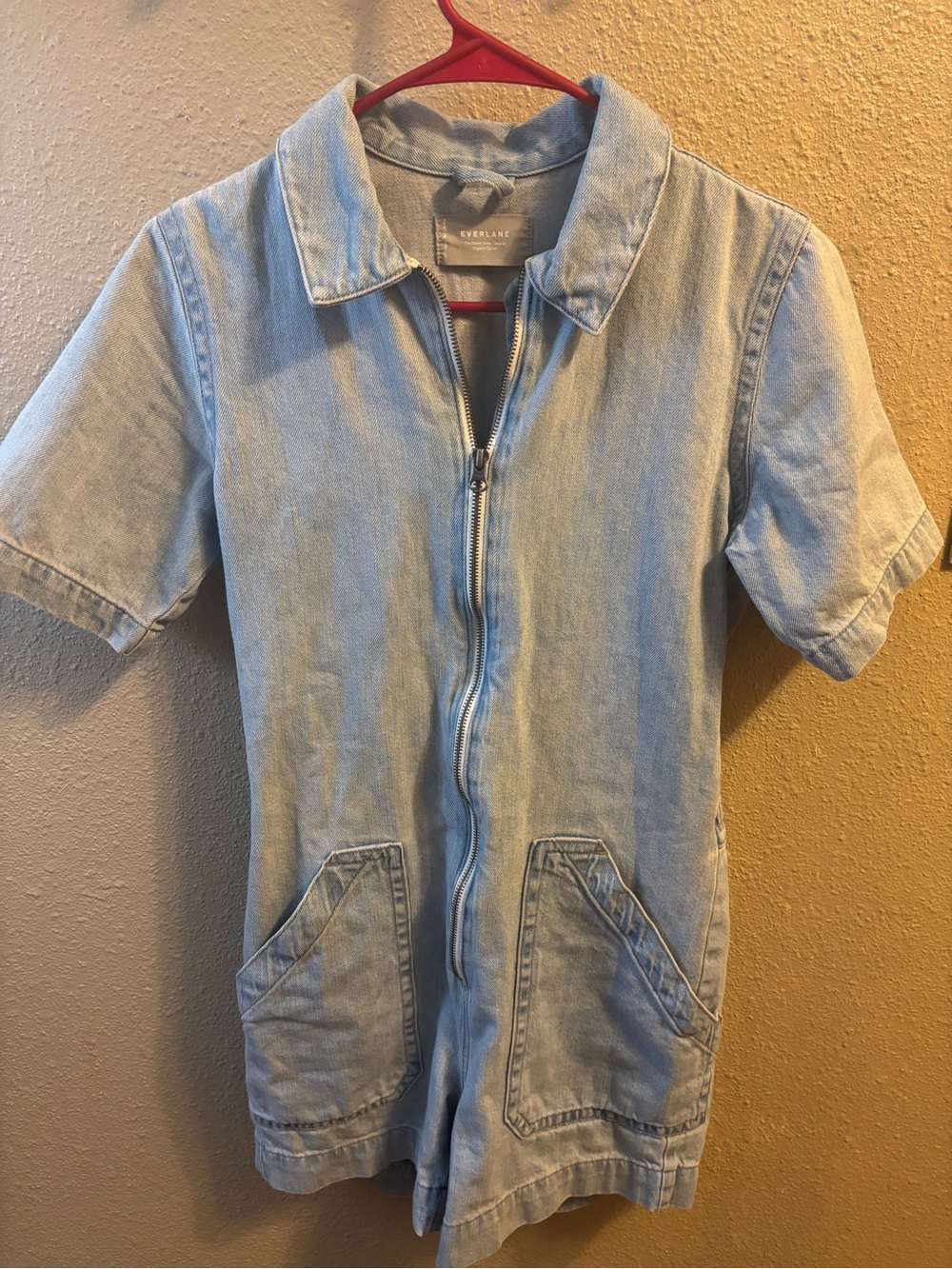 Everlane Pale Blue Denim Short Zip Top